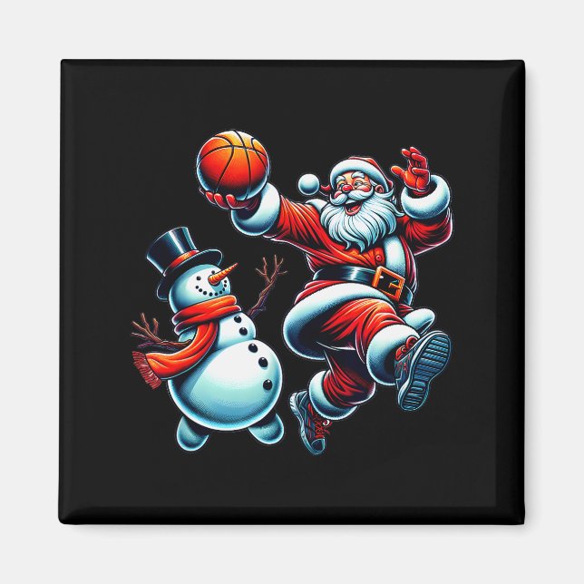 Santa Playing Basketball With A Snowman Christmas  Magnet (Vorne)