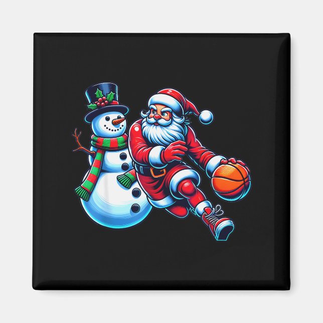 Santa Playing Basketball With A Snowman Christmas  Magnet (Vorne)