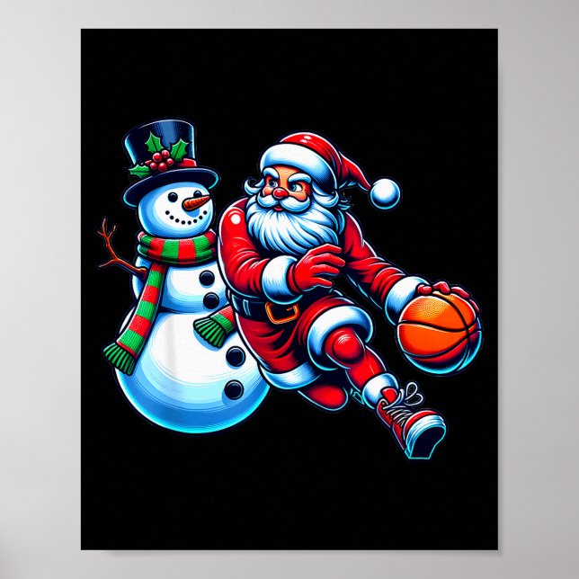 Santa Playing Basketball With A Snowman Christmas  Poster (Vorne)