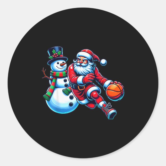 Santa Playing Basketball With A Snowman Christmas  Runder Aufkleber (Vorderseite)
