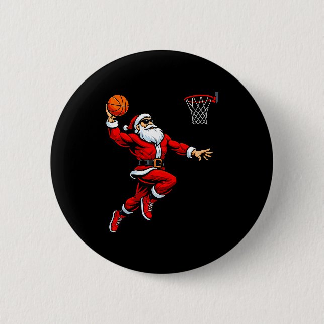 Santa Playing Basketball Xmas Funny Christmas Bask Button (Vorderseite)