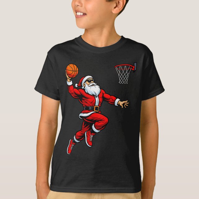 Santa Playing Basketball Xmas Funny Christmas Bask T-Shirt (Vorderseite)