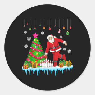 Santa Playing Bowling Weihnachtsbaum Funny Player Runder Aufkleber