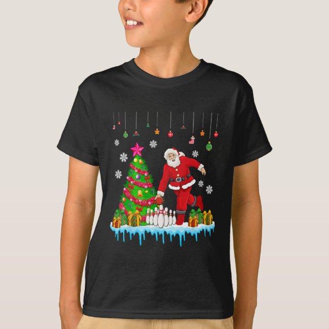 Santa Playing Bowling Weihnachtsbaum Funny Player T-Shirt (Vorderseite)