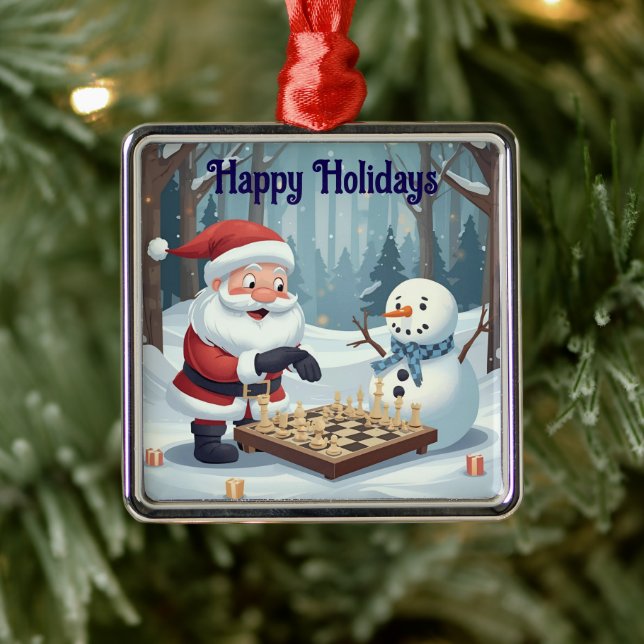 Santa playing chess with a snowman Ornament (Baum)