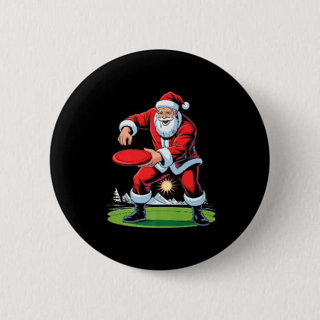 Santa Playing Disc Golf Funny Holiday Christmas Xm Button (Vorderseite)