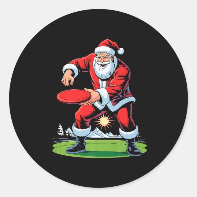 Santa Playing Disc Golf Funny Holiday Christmas Xm Runder Aufkleber (Vorderseite)