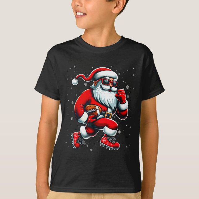 Santa Playing Football Men Boys Christmas Football T-Shirt (Vorderseite)