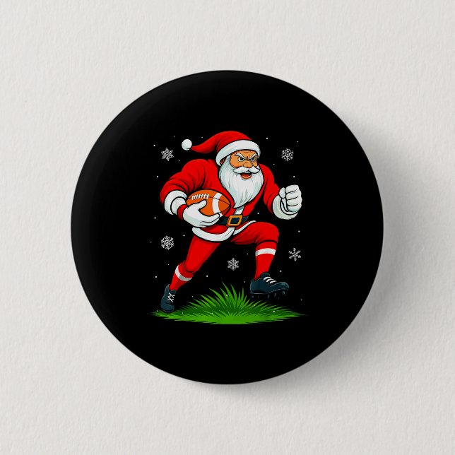 Santa Playing Football Xmas Funny Christmas Footba Button (Vorderseite)