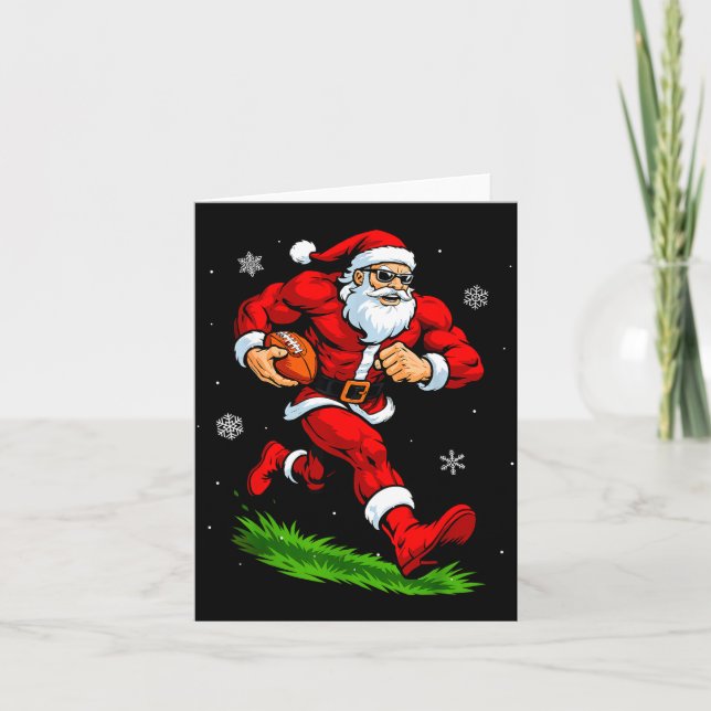 Santa Playing Football Xmas Funny Christmas Footba Karte (Vorderseite)