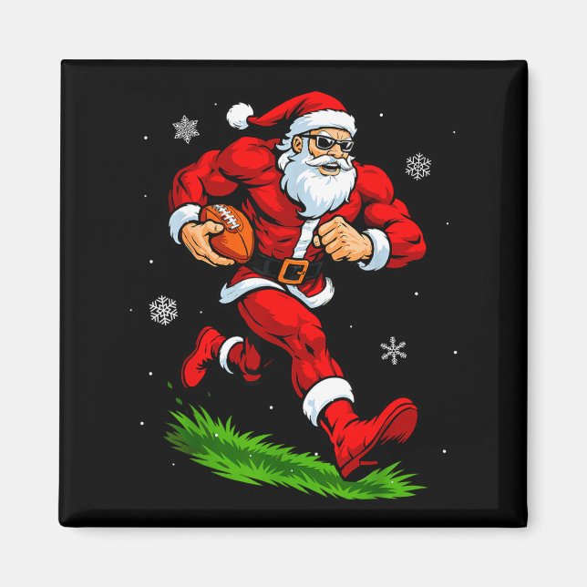 Santa Playing Football Xmas Funny Christmas Footba Magnet (Vorne)