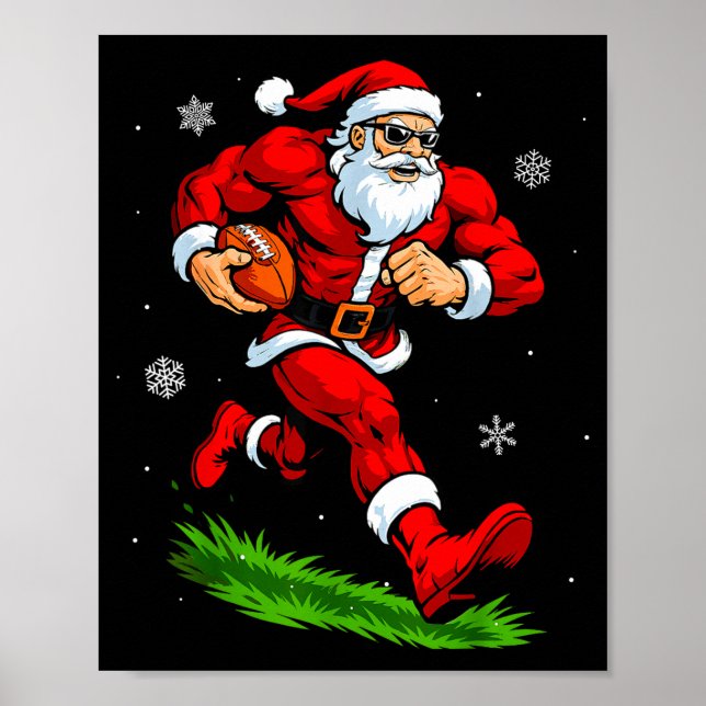 Santa Playing Football Xmas Funny Christmas Footba Poster (Vorne)