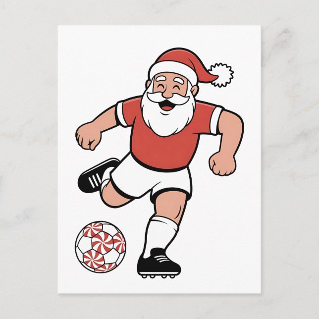 Santa Playing Fußball Weihnachtsspielerin Sport Ankündigungspostkarte (Vorderseite)
