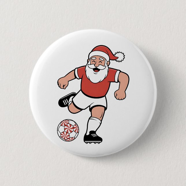 Santa Playing Fußball Weihnachtsspielerin Sport Button (Vorderseite)