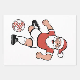 Santa Playing Fußball Weihnachtsspielerin Sport Geschenkpapier Set