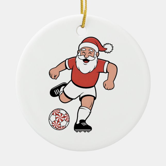 Santa Playing Fußball Weihnachtsspielerin Sport Keramik Ornament (Vorne)