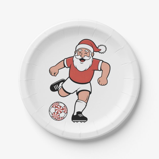 Santa Playing Fußball Weihnachtsspielerin Sport Pappteller (Vorderseite)