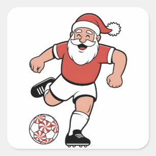 Santa Playing Fußball Weihnachtsspielerin Sport Quadratischer Aufkleber
