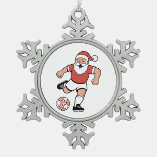 Santa Playing Fußball Weihnachtsspielerin Sport Schneeflocken Zinn-Ornament