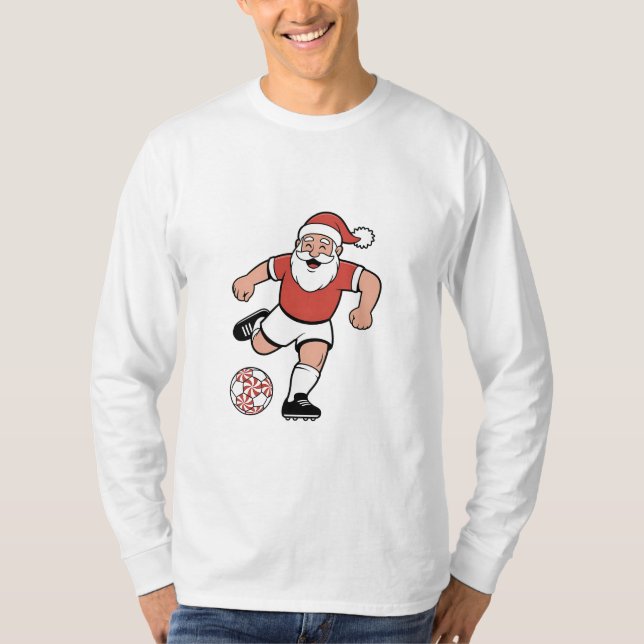 Santa Playing Fußball Weihnachtsspielerin Sport T-Shirt (Vorderseite)