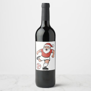 Santa Playing Fußball Weihnachtsspielerin Sport Weinetikett