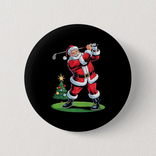 Santa Playing Golf Funny Holiday Christmas Xmas Pa Button (Vorderseite)