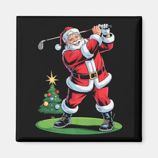 Santa Playing Golf Funny Holiday Christmas Xmas Pa Magnet (Vorne)