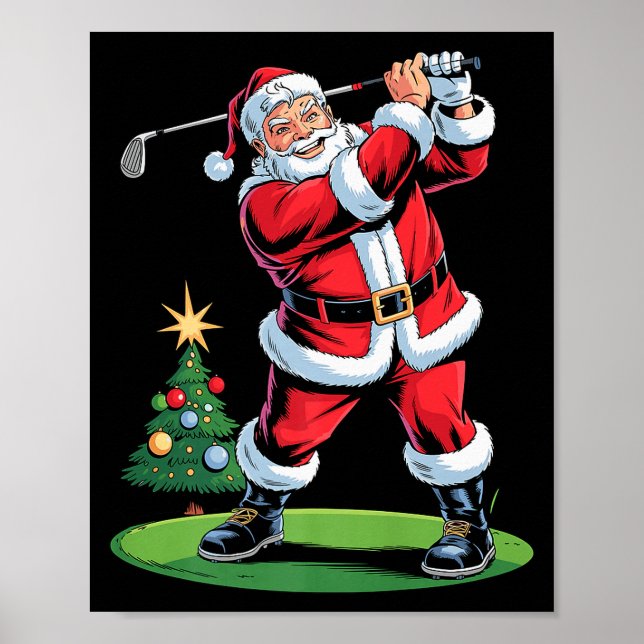 Santa Playing Golf Funny Holiday Christmas Xmas Pa Poster (Vorne)