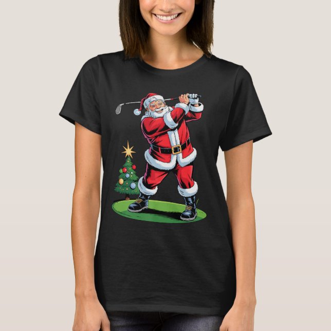Santa Playing Golf Funny Holiday Christmas Xmas Pa T-Shirt (Vorderseite)