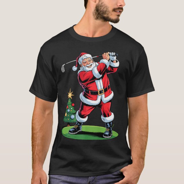 Santa Playing Golf Funny Holiday Christmas Xmas Pa T-Shirt (Vorderseite)
