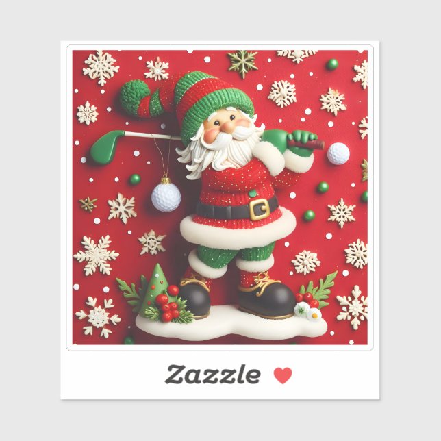 Santa Playing Golf im Winter Aufkleber (Blatt)