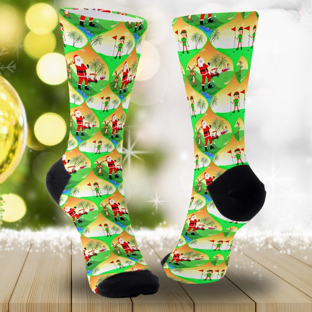 Santa Playing Golf in Florida Weihnachtsfeier Socken (Swing into joy: Santa's Florida golf socks, a hole-in-one gift for festivities!)