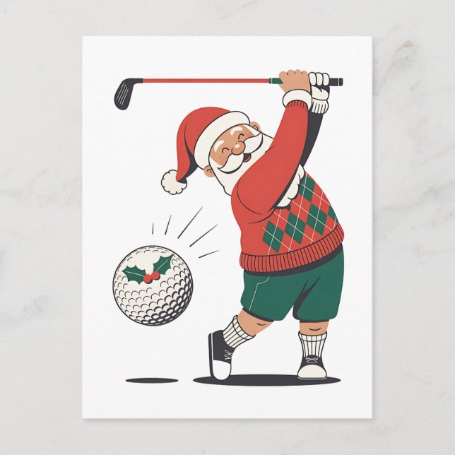 Santa Playing Golf Weihnachtsspieler Golfer Ankündigungspostkarte (Vorderseite)