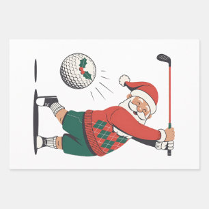 Santa Playing Golf Weihnachtsspieler Golfer Geschenkpapier Set