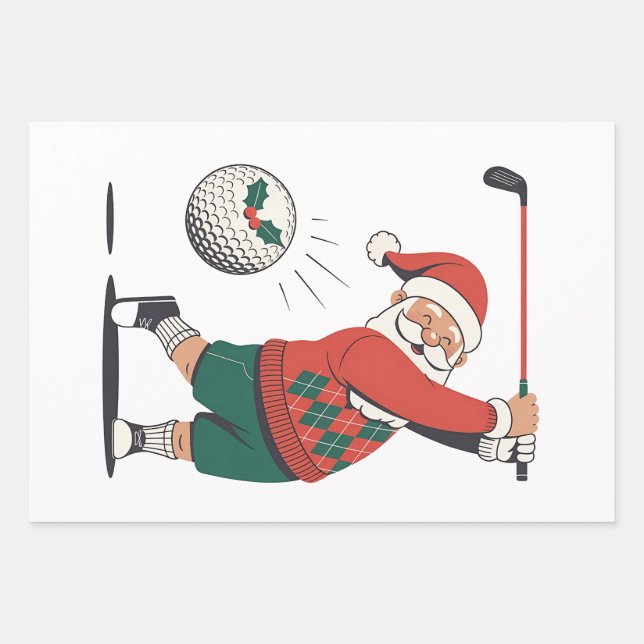 Santa Playing Golf Weihnachtsspieler Golfer Geschenkpapier Set (Vorderseite)