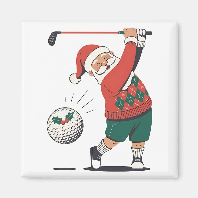 Santa Playing Golf Weihnachtsspieler Golfer Magnet (Vorne)