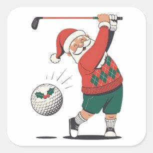 Santa Playing Golf Weihnachtsspieler Golfer Quadratischer Aufkleber