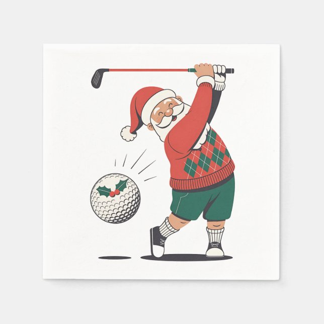 Santa Playing Golf Weihnachtsspieler Golfer Serviette (Vorderseite)