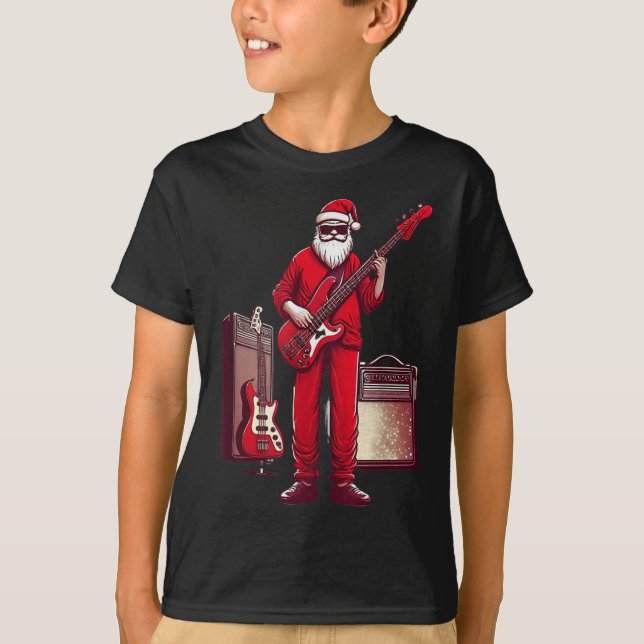 Santa Playing Guitar B Christmas Pajama Musician B T-Shirt (Vorderseite)