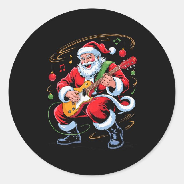 Santa Playing Guitar Funny Holiday Christmas Xmas  Runder Aufkleber (Vorderseite)