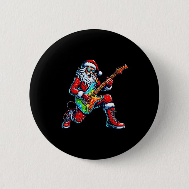 Santa Playing Guitar Musician Guitarist Christmas  Button (Vorderseite)