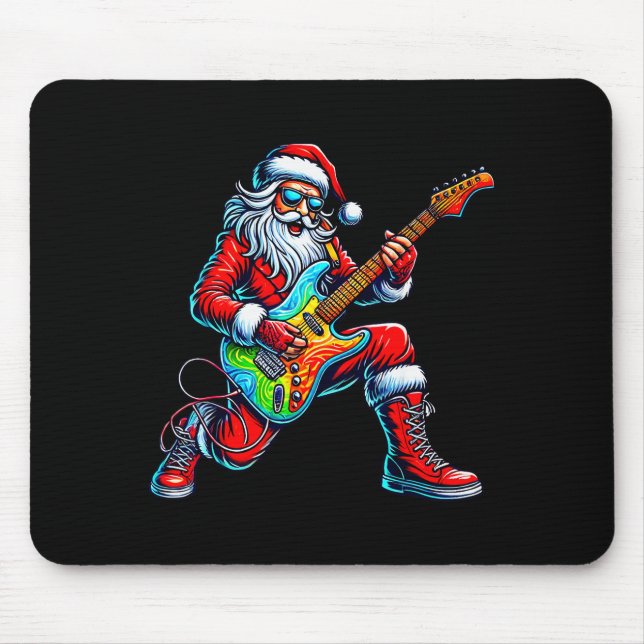 Santa Playing Guitar Musician Guitarist Christmas  Mousepad (Vorne)