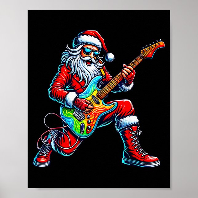 Santa Playing Guitar Musician Guitarist Christmas  Poster (Vorne)