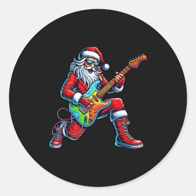 Santa Playing Guitar Musician Guitarist Christmas  Runder Aufkleber (Vorderseite)