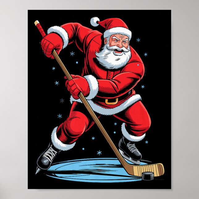 Santa Playing Hockey Funny Holiday Christmas Xmas  Poster (Vorne)