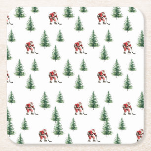 Santa Playing Hockey Napkin Geschenk Weihnachts-Pa Rechteckiger Pappuntersetzer