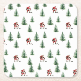 Santa Playing Hockey Napkin Geschenk Weihnachts-Pa Rechteckiger Pappuntersetzer