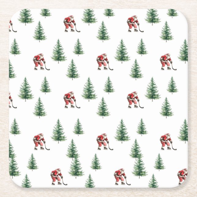 Santa Playing Hockey Napkin Geschenk Weihnachts-Pa Rechteckiger Pappuntersetzer (Vorderseite)