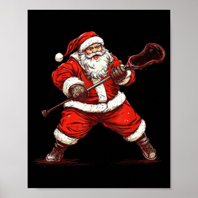 Santa Playing Lacrosse Funny Lacrosse Lax Player C Poster (Vorne)
