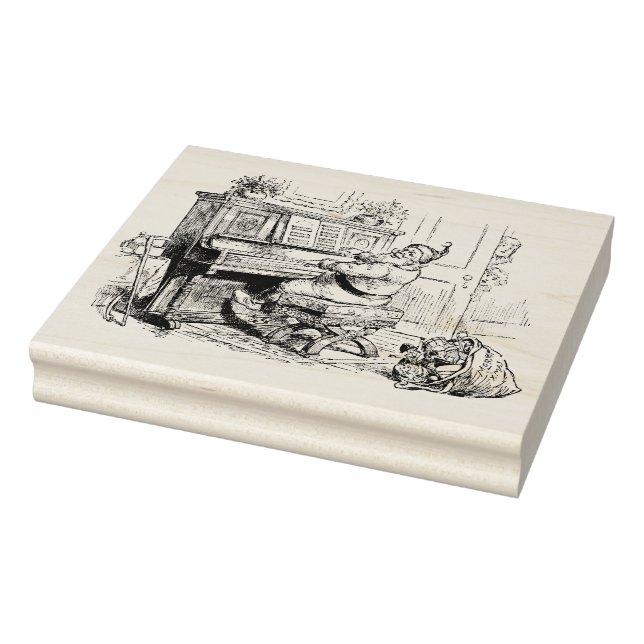 Santa Playing Piano Weihnachtsmorgen Gummistempel (Stempel)